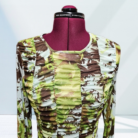 Ruched Bodycon Floral Long Sleeve Mini Dress NWT - Picture 4 of 15